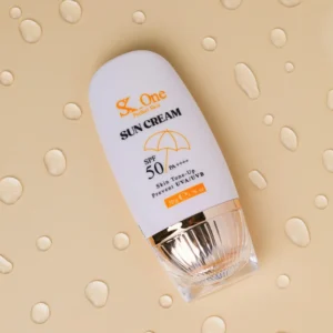 Sun cream bottle with water drops